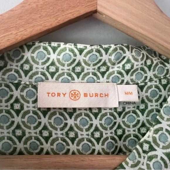 Tory Burch Garden Printed Shirtdress Green Size Medium - Picture 6 of 7